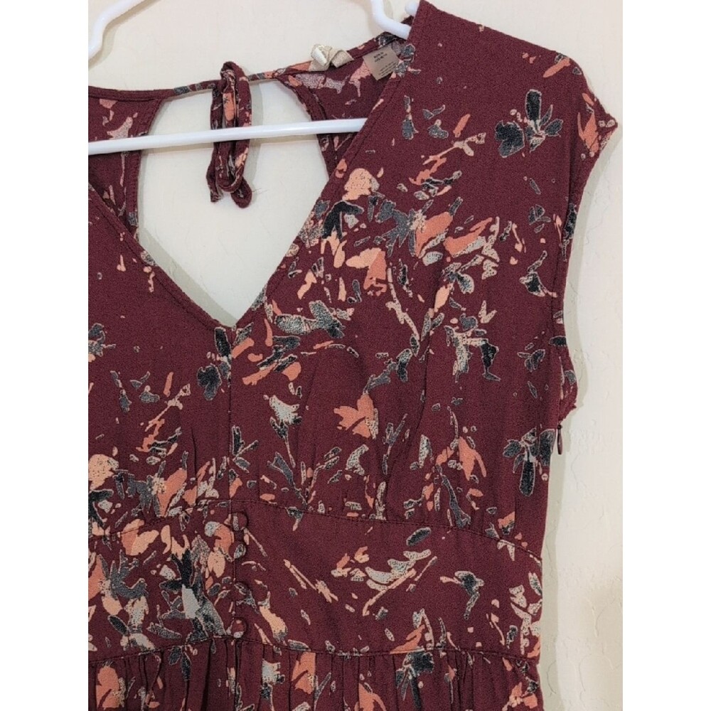Roxy Retro Poetic Romantic Floral V-Neck Midi Dress Burgundy Maroon - Size M - Picture 3 of 14